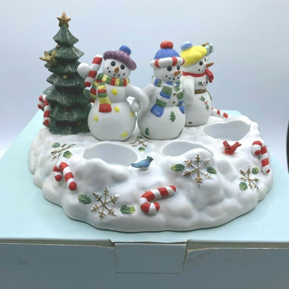 Partylite Snowbell Collection 3 Snowmen Trio Tea Light And Pillar Candle Holder